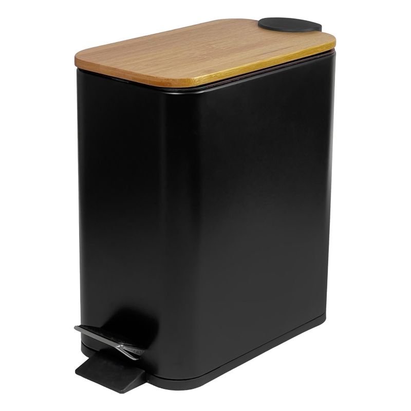 Pedalspand 6 L Sort med Bambuslåg 25,5x14x28 cm