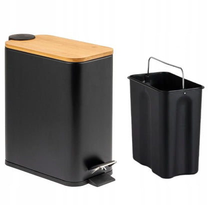 Pedalspand 6 L Sort med Bambuslåg 25,5x14x28 cm