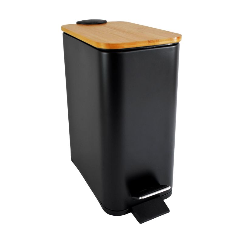 Pedalspand 6 L Sort med Bambuslåg 25,5x14x28 cm