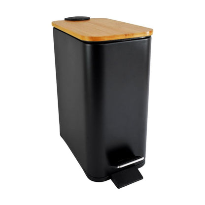 Pedalspand 6 L Sort med Bambuslåg 25,5x14x28 cm