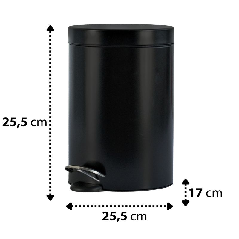 Pedalspand Sort 3 L Rustfrit Stål Rund 17 cm