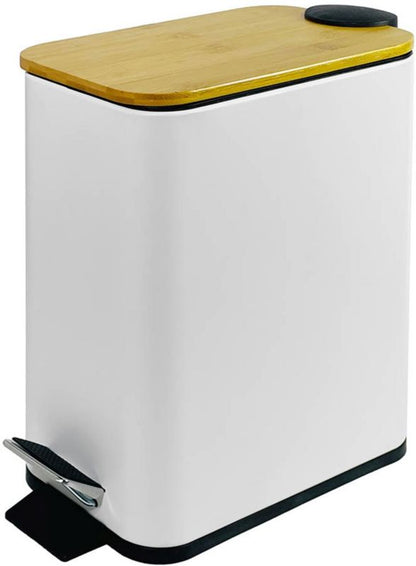 Affaldsspand 6 L Hvid Mat/Bambuslåg med Pedal 28 x 14,5 x 25,5 cm