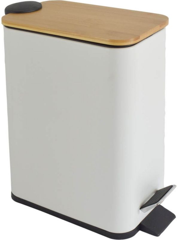 Affaldsspand 6 L Hvid Mat/Bambuslåg med Pedal 28 x 14,5 x 25,5 cm
