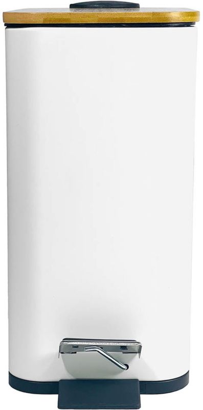 Affaldsspand 6 L Hvid Mat/Bambuslåg med Pedal 28 x 14,5 x 25,5 cm