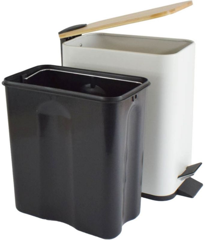 Affaldsspand 6 L Hvid Mat/Bambuslåg med Pedal 28 x 14,5 x 25,5 cm