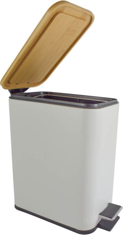 Affaldsspand 6 L Hvid Mat/Bambuslåg med Pedal 28 x 14,5 x 25,5 cm