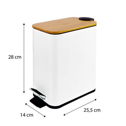 Affaldsspand 6 L Hvid Mat/Bambuslåg med Pedal 28 x 14,5 x 25,5 cm