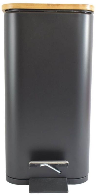 Pedalspand 6 L Sort Mat Bambuslåg Rustfrit Stål 28 x 14,5 x 28 cm