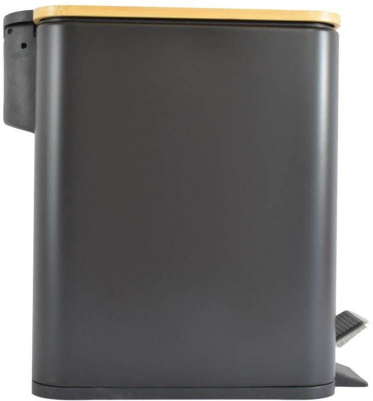 Pedalspand 6 L Sort Mat Bambuslåg Rustfrit Stål 28 x 14,5 x 28 cm
