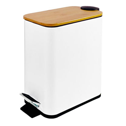 Pedalspand 6L Hvid med Bambuslåg 25,5x14x28 cm
