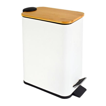 Pedalspand 6L Hvid med Bambuslåg 25,5x14x28 cm