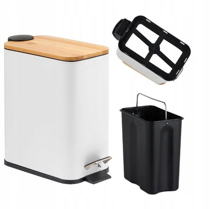 Pedalspand 6L Hvid med Bambuslåg 25,5x14x28 cm