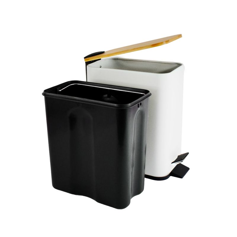 Pedalspand 6L Hvid med Bambuslåg 25,5x14x28 cm