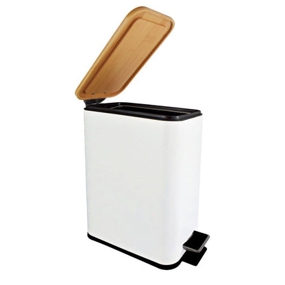 Pedalspand 6L Hvid med Bambuslåg 25,5x14x28 cm