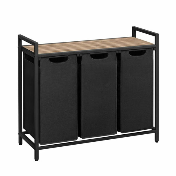 Vasketøjskurv med 3 rum og hylde 92,5x33x72 cm Sort | BLH301B50