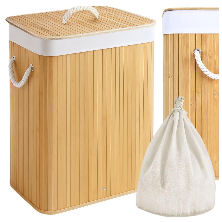 Bambus Vasketøjskurv Sammenklappelig 80 L Beige