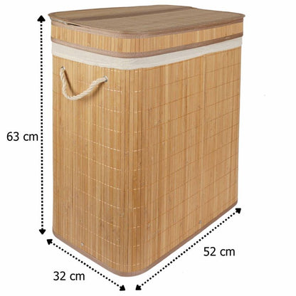 Bambusvasketøjskurv med 2 Rum 105 L Brun 52x32x63 cm