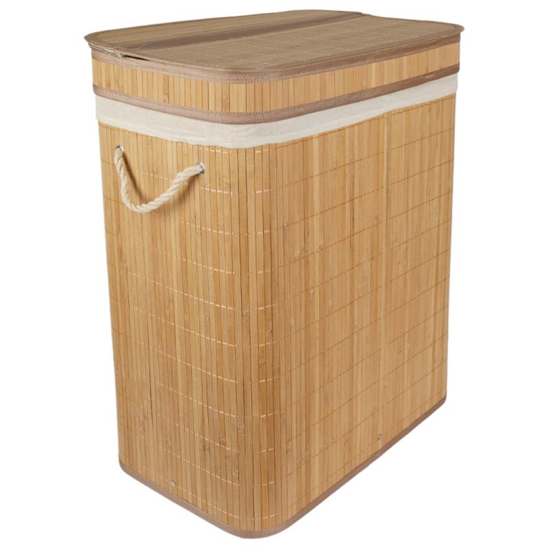 Bambusvasketøjskurv med 2 Rum 105 L Brun 52x32x63 cm