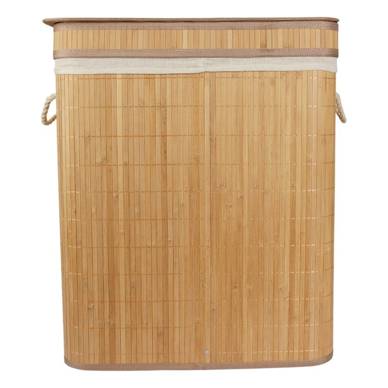Bambusvasketøjskurv med 2 Rum 105 L Brun 52x32x63 cm