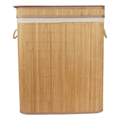 Bambusvasketøjskurv med 2 Rum 105 L Brun 52x32x63 cm