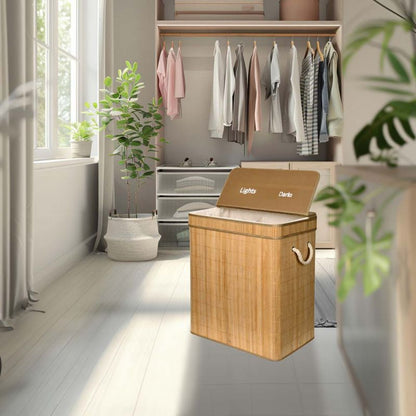 Bambusvasketøjskurv med 2 Rum 105 L Brun 52x32x63 cm