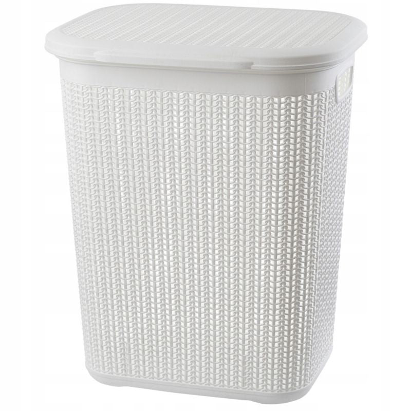 Vasketøjskurv 50 L Hvid Plast med Låg 44 x 33 x 53 cm