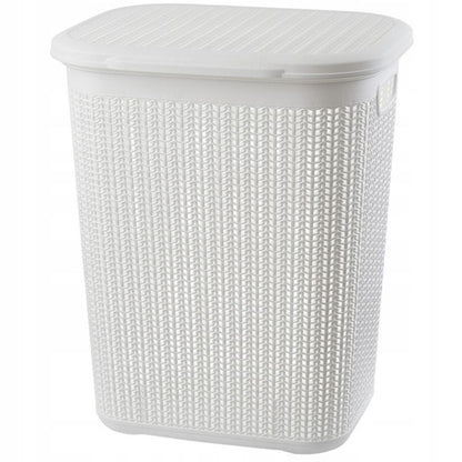 Vasketøjskurv 50 L Hvid Plast med Låg 44 x 33 x 53 cm