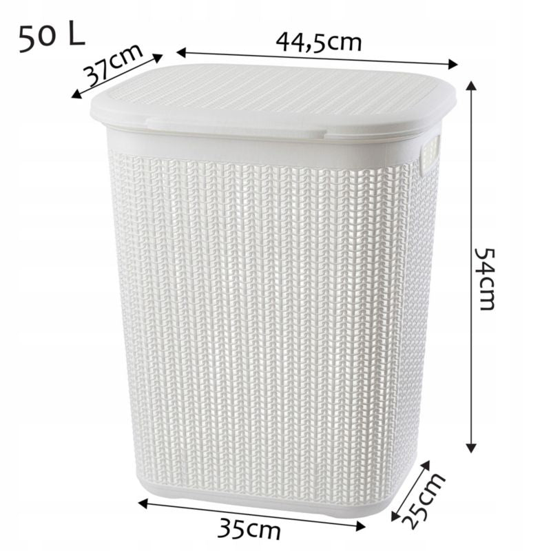 Vasketøjskurv 50 L Hvid Plast med Låg 44 x 33 x 53 cm