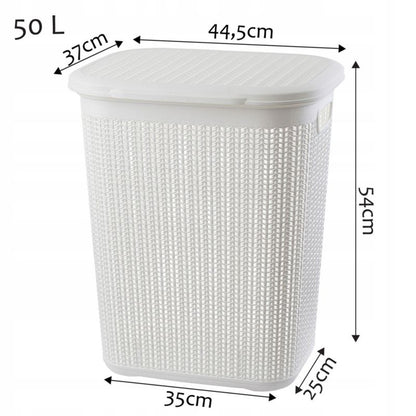 Vasketøjskurv 50 L Hvid Plast med Låg 44 x 33 x 53 cm