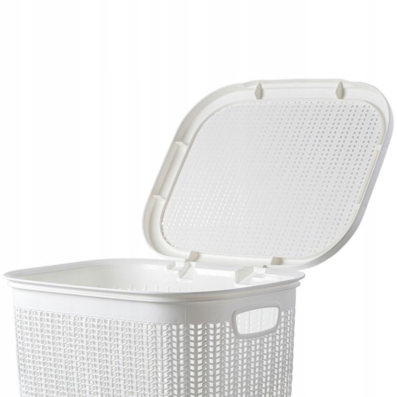 Vasketøjskurv 50 L Hvid Plast med Låg 44 x 33 x 53 cm