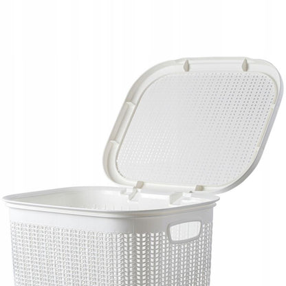 Vasketøjskurv 50 L Hvid Plast med Låg 44 x 33 x 53 cm