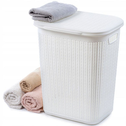 Vasketøjskurv 50 L Hvid Plast med Låg 44 x 33 x 53 cm