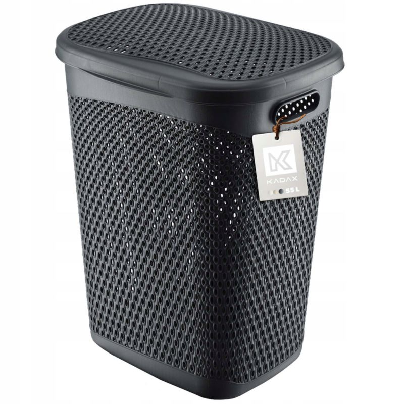 Vasketøjskurv 55 L Grå Plast med Låg 44 x 38,5 x 57 cm
