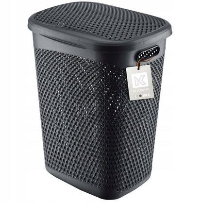 Vasketøjskurv 55 L Grå Plast med Låg 44 x 38,5 x 57 cm