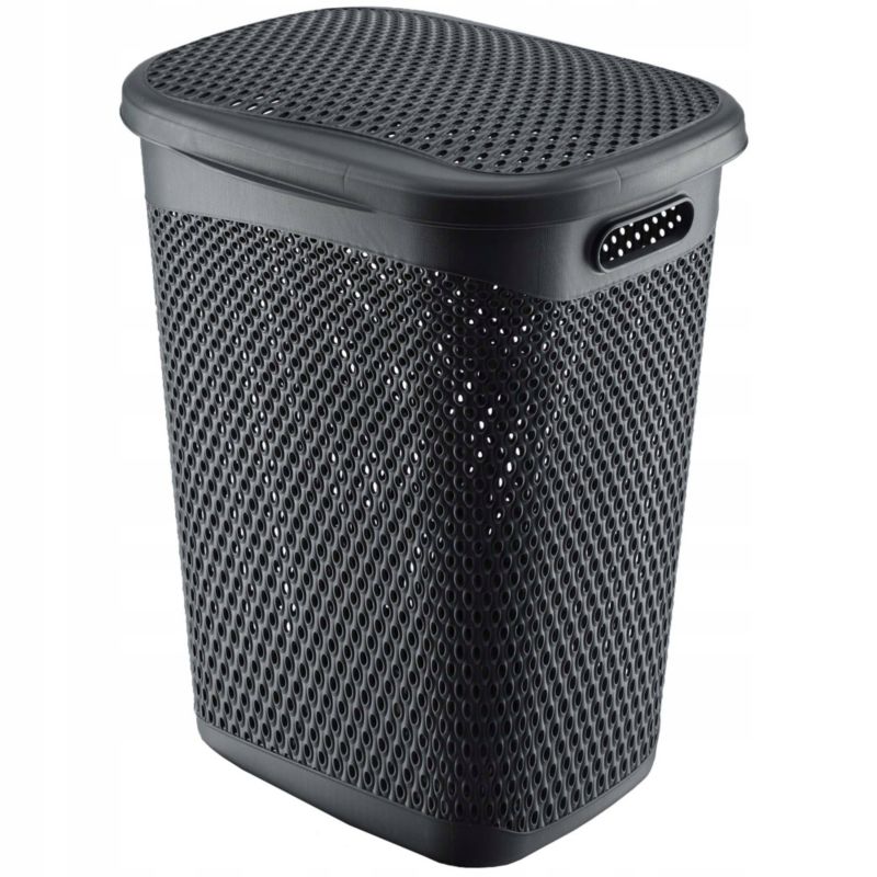 Vasketøjskurv 55 L Grå Plast med Låg 44 x 38,5 x 57 cm