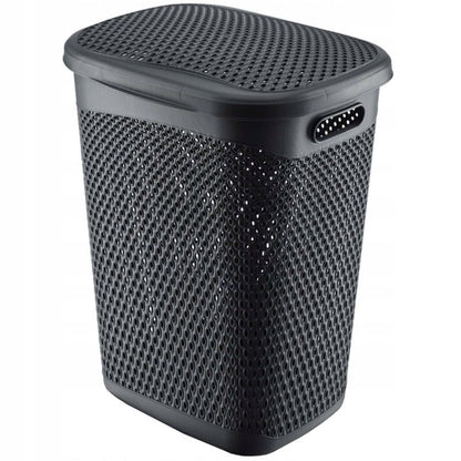 Vasketøjskurv 55 L Grå Plast med Låg 44 x 38,5 x 57 cm