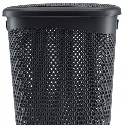 Vasketøjskurv 55 L Grå Plast med Låg 44 x 38,5 x 57 cm