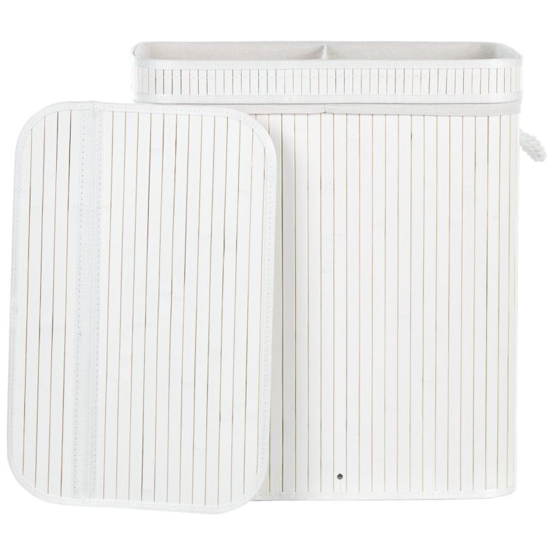 Bambus Vasketøjskurv Hvid 100 L 52x34x60 cm