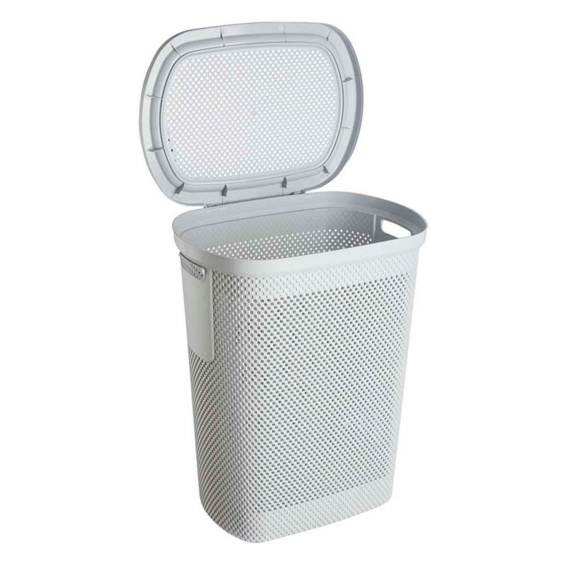 Vasketøjskurv 58 L Grå med Låg og Ventilation 47,5 x 36 x 57,5 cm