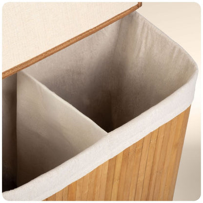 Bambus Vasketøjskurv 100 L 2-Kammer Beige 61x54x34 cm | 678100