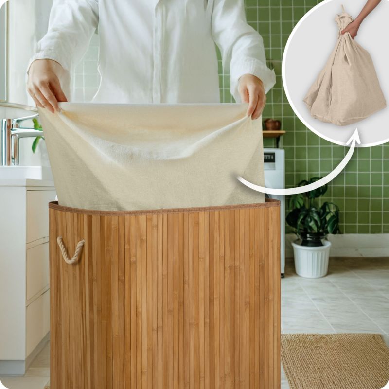 Bambus Vasketøjskurv 100 L 2-Kammer Beige 61x54x34 cm | 678100