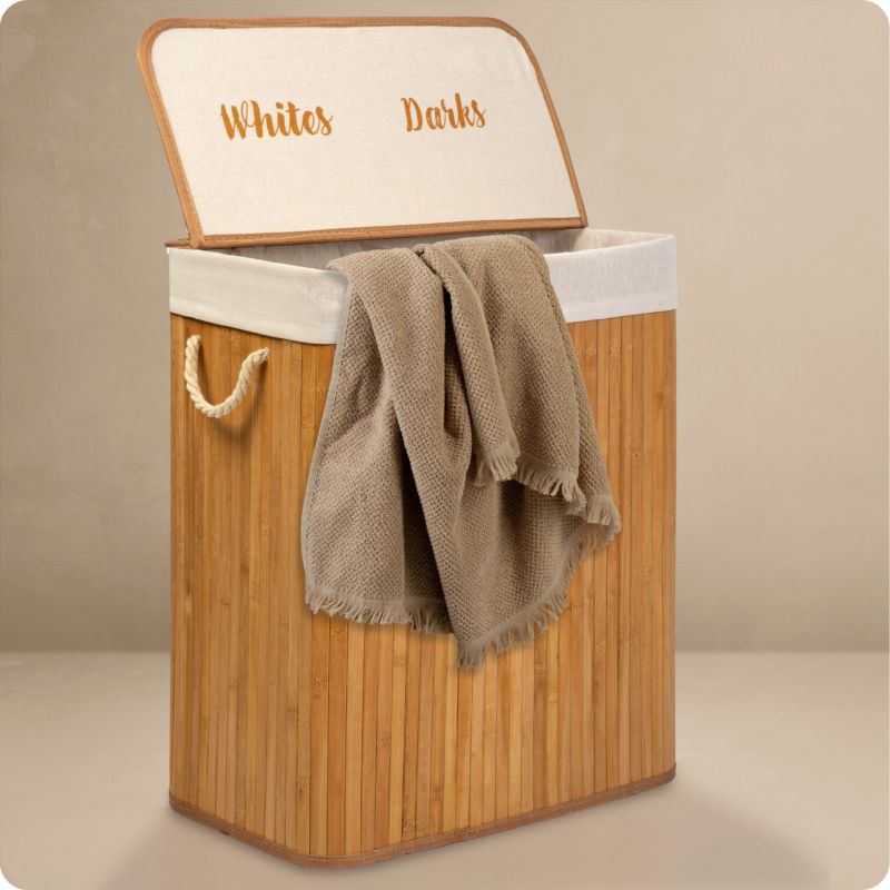Bambus Vasketøjskurv 100 L 2-Kammer Beige 61x54x34 cm | 678100