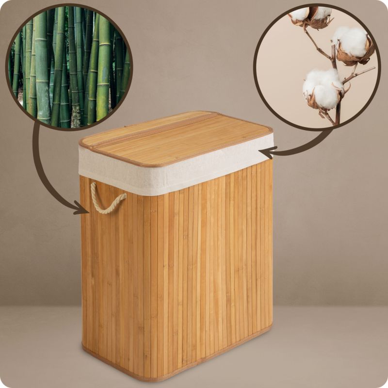 Bambus Vasketøjskurv 100 L 2-Kammer Beige 61x54x34 cm | 678100