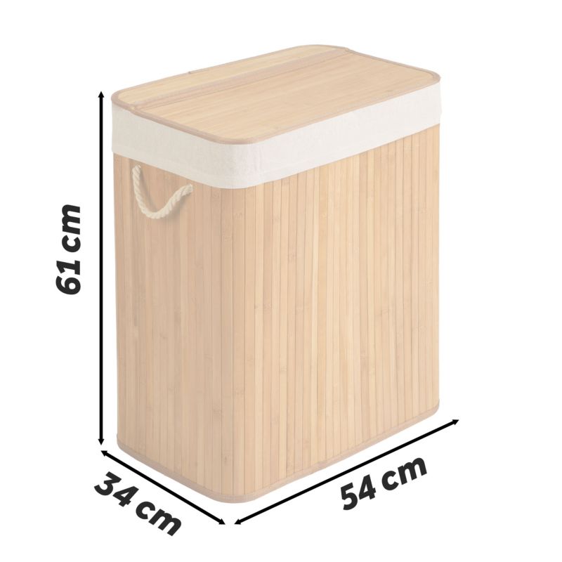 Bambus Vasketøjskurv 100 L 2-Kammer Beige 61x54x34 cm | 678100