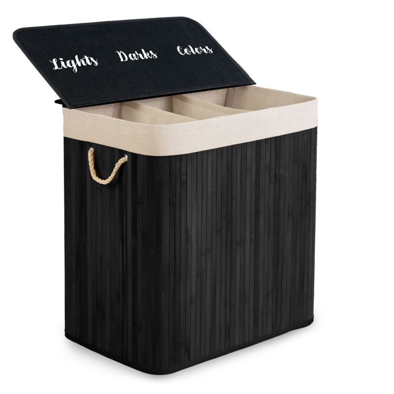 Bambus Vasketøjskurv 150 L 3 Rum Sort 61x62x42 cm | 678201