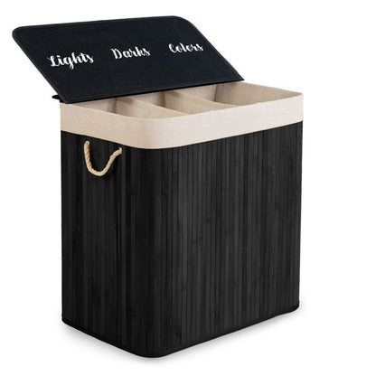 Bambus Vasketøjskurv 150 L 3 Rum Sort 61x62x42 cm | 678201