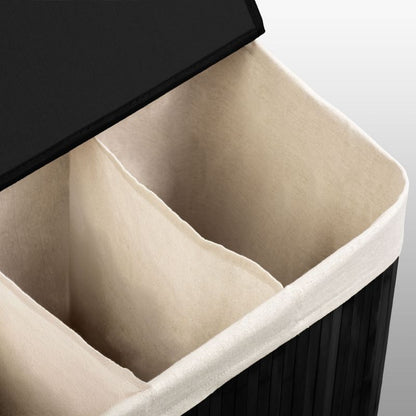 Bambus Vasketøjskurv 150 L 3 Rum Sort 61x62x42 cm | 678201