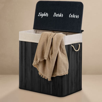 Bambus Vasketøjskurv 150 L 3 Rum Sort 61x62x42 cm | 678201