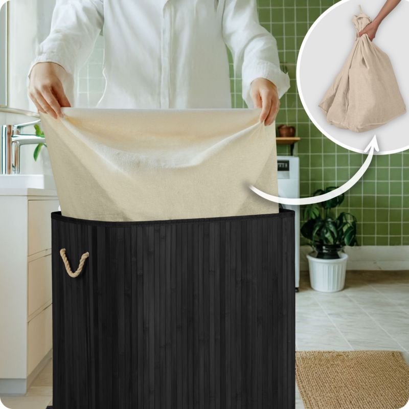 Bambus Vasketøjskurv 150 L 3 Rum Sort 61x62x42 cm | 678201