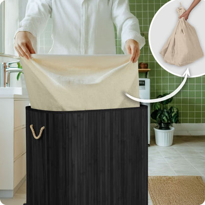Bambus Vasketøjskurv 150 L 3 Rum Sort 61x62x42 cm | 678201